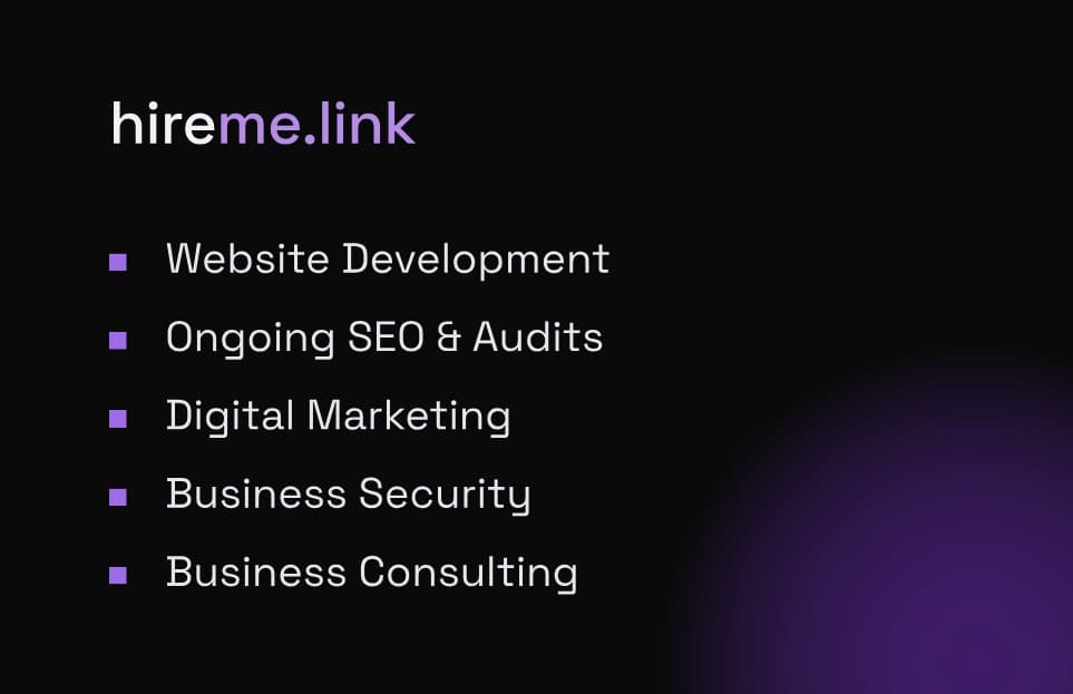 The back of my own business card, listing the full range of services.