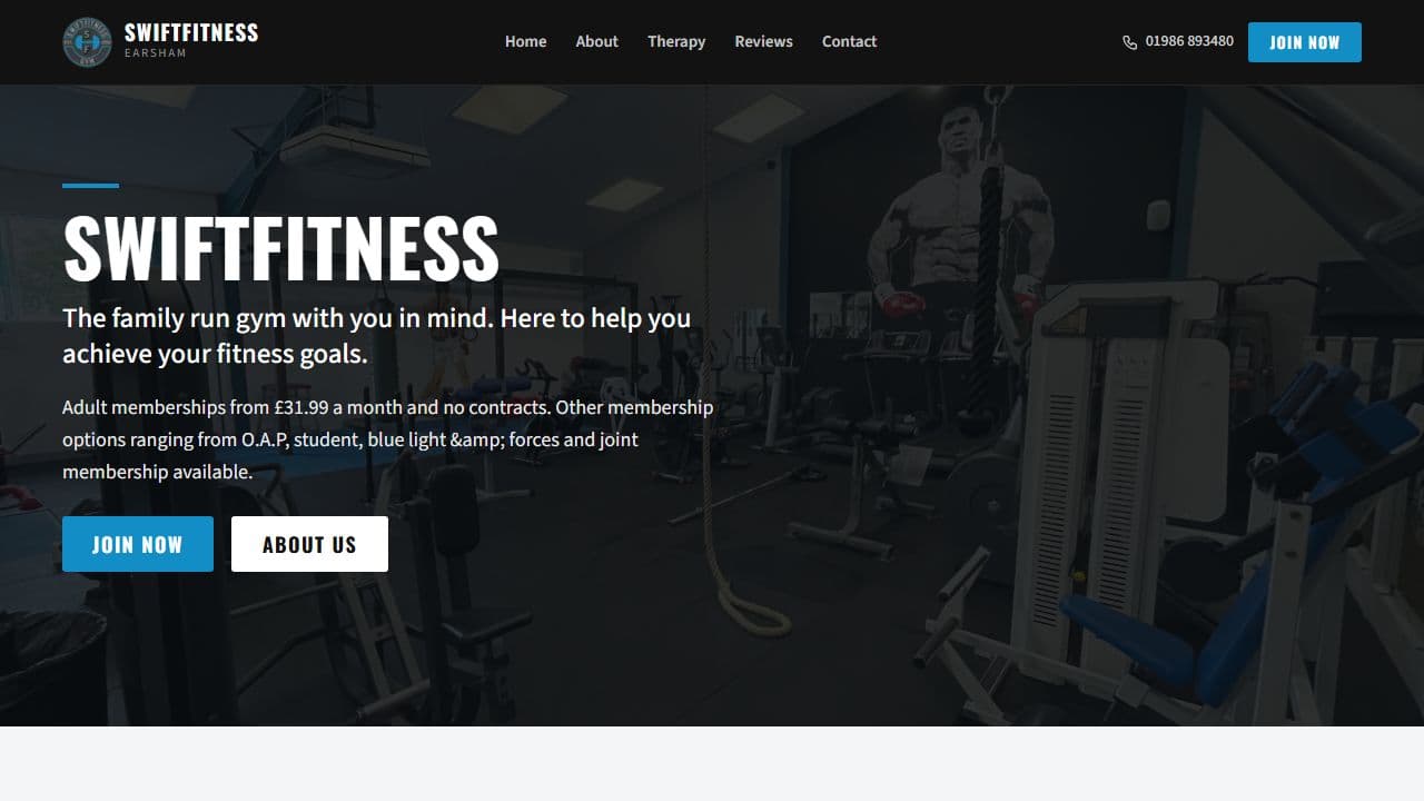 SwiftFitness Gym website screenshot